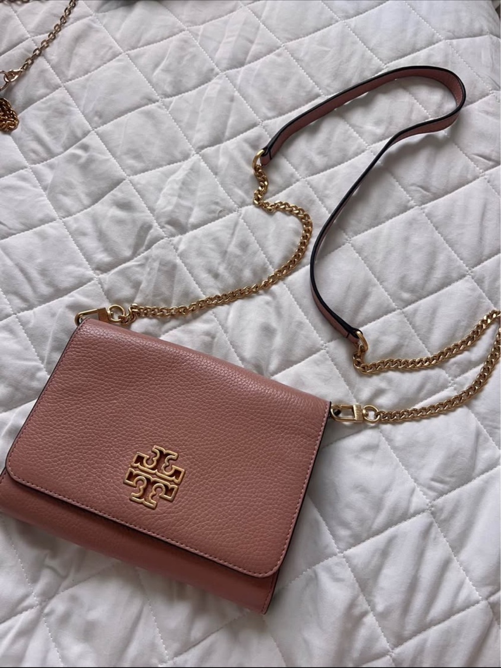 Tory Burch Dusty Pink Pebbled Leather Crossbody with Gold Hardware